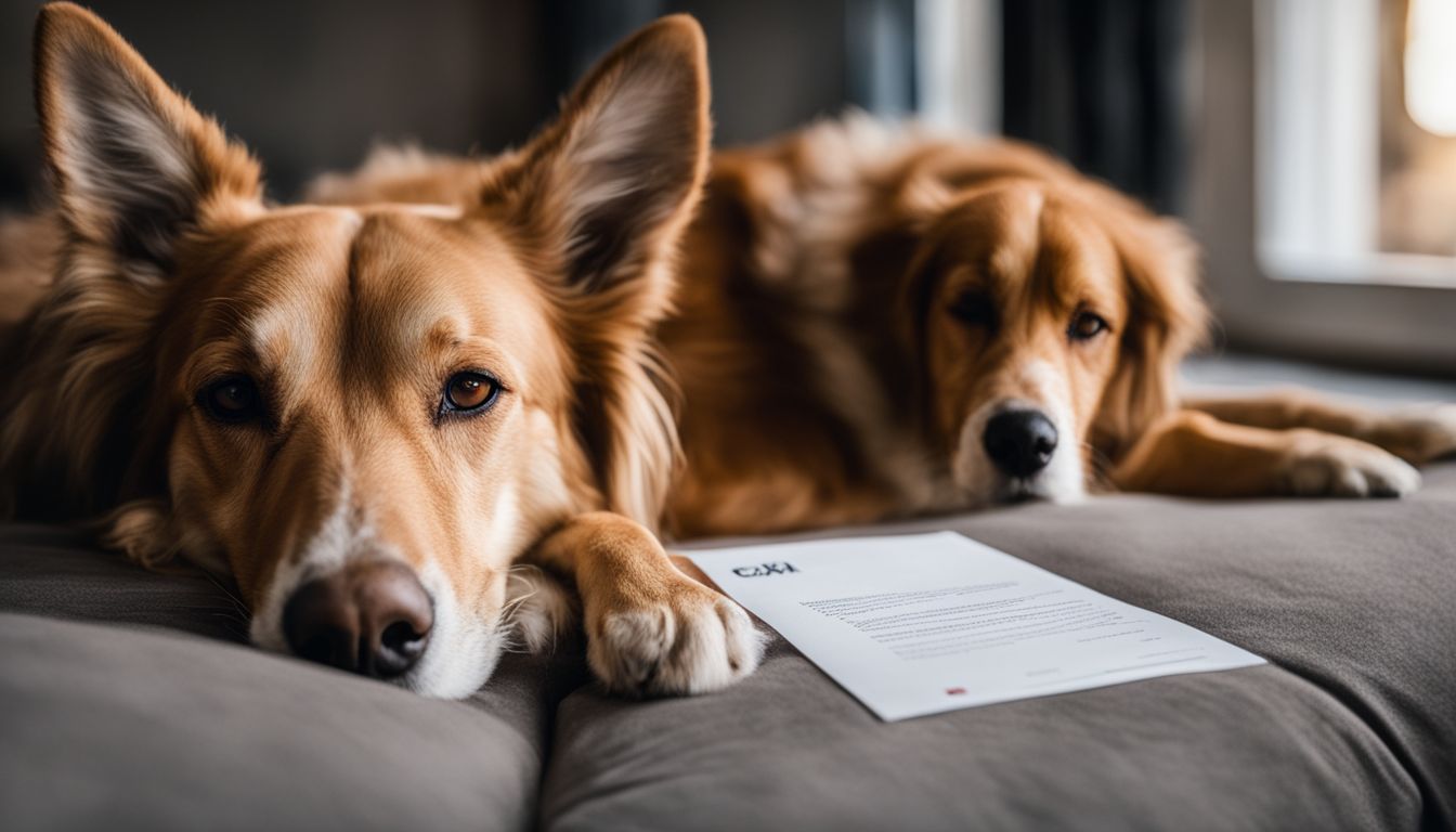 An emotional support dog lies alongside an individual with an ESA letter.