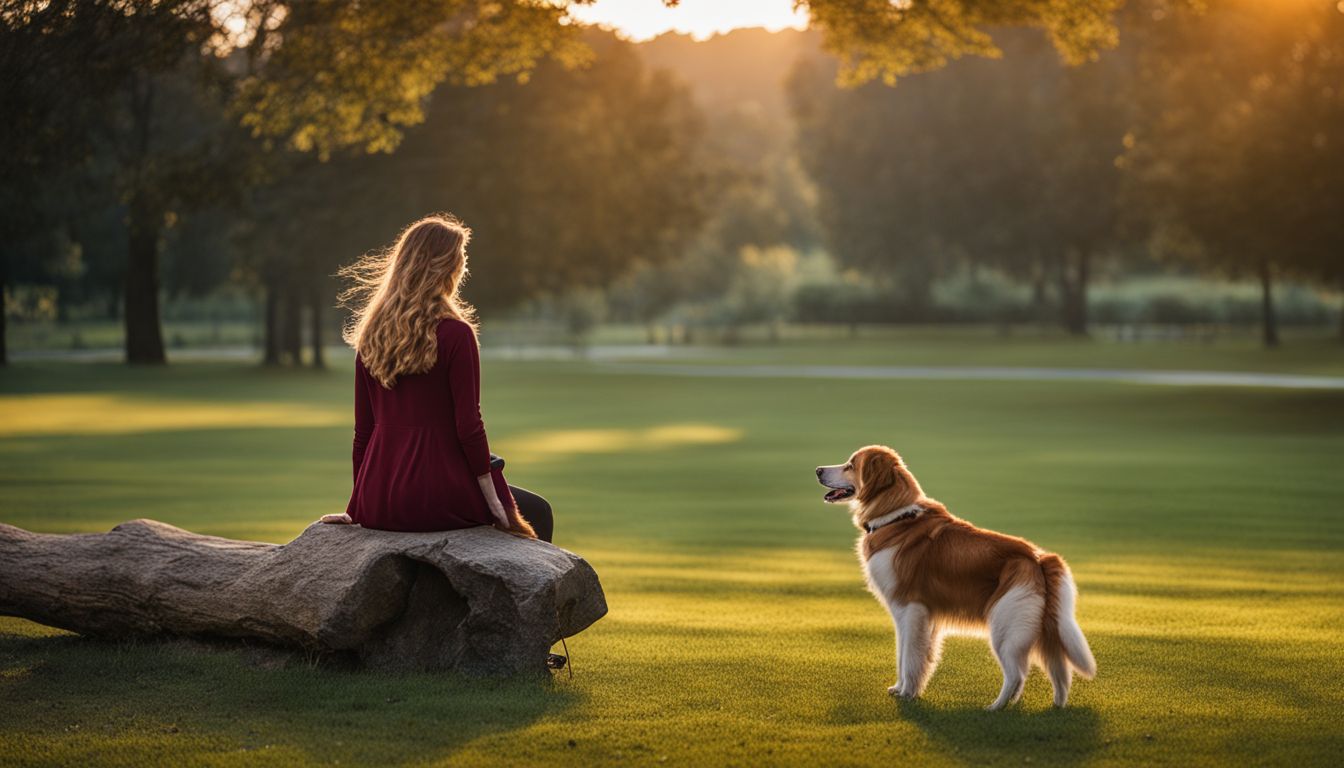A person with an emotional support animal walking in a peaceful park.