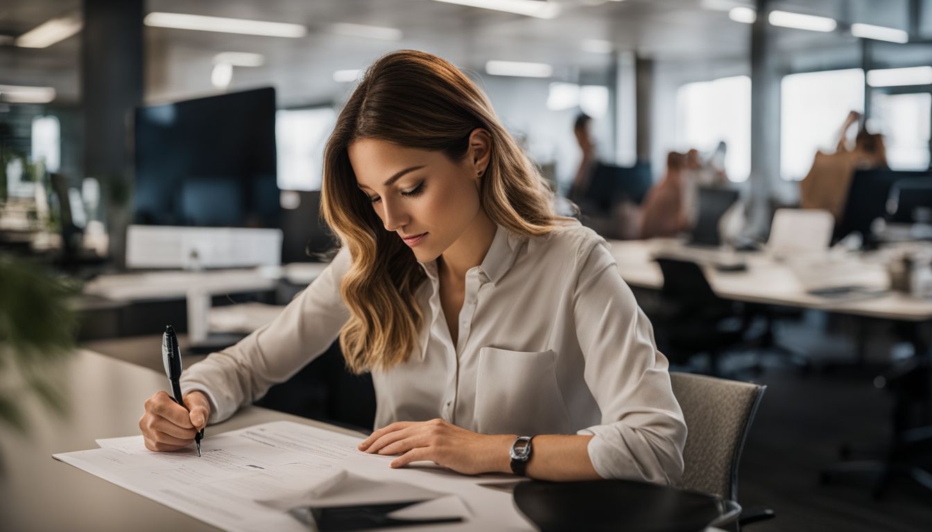 An employee filling out a self-certification form in a quiet office.