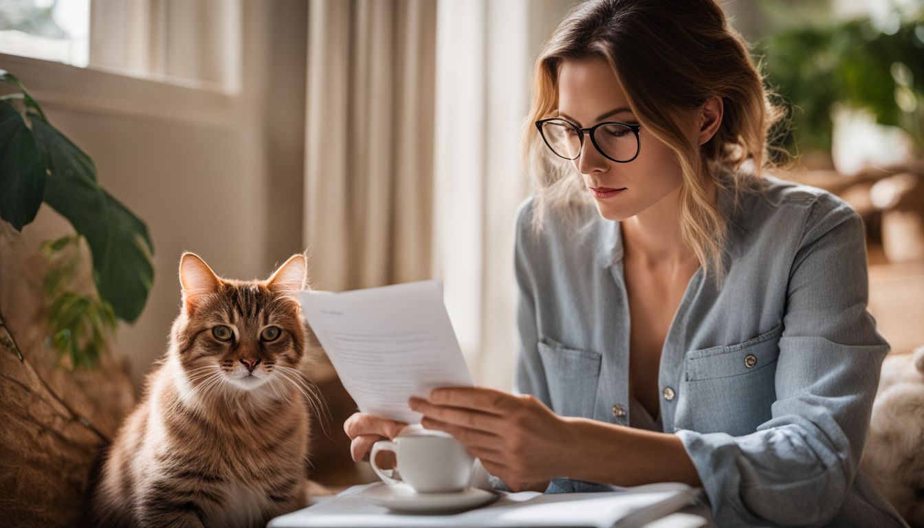 A person reading a comforting letter with a cat on their lap.