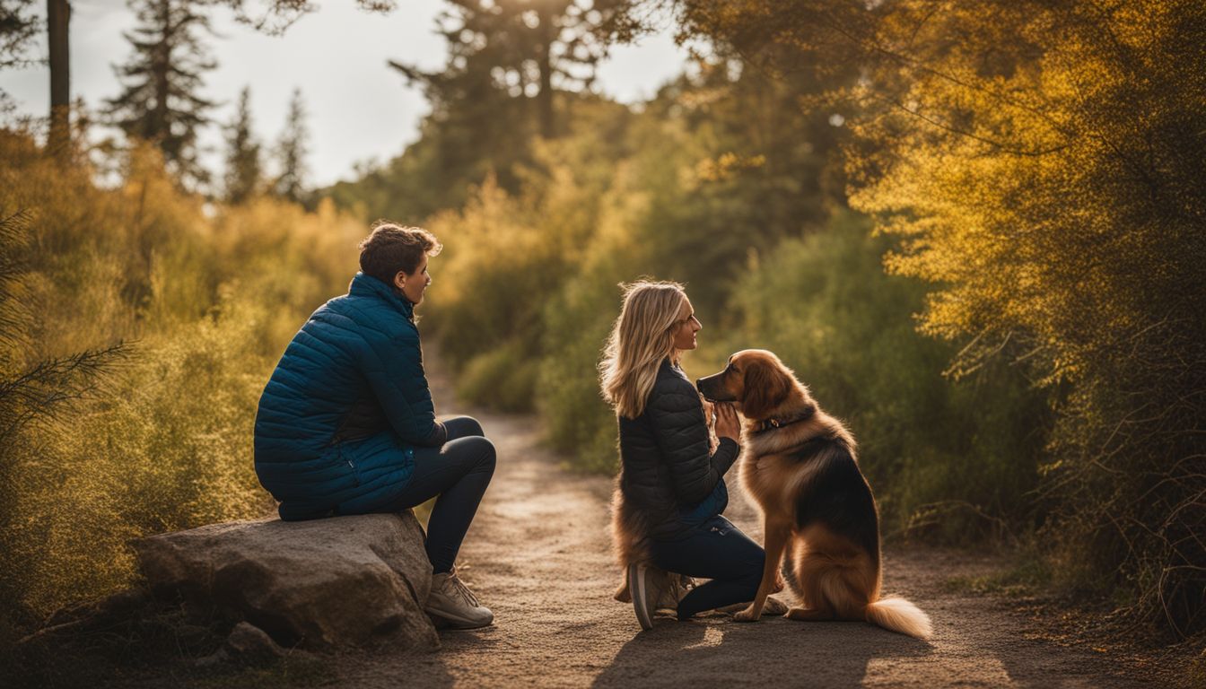 A person with anxiety is comforted by a psychiatric service dog.