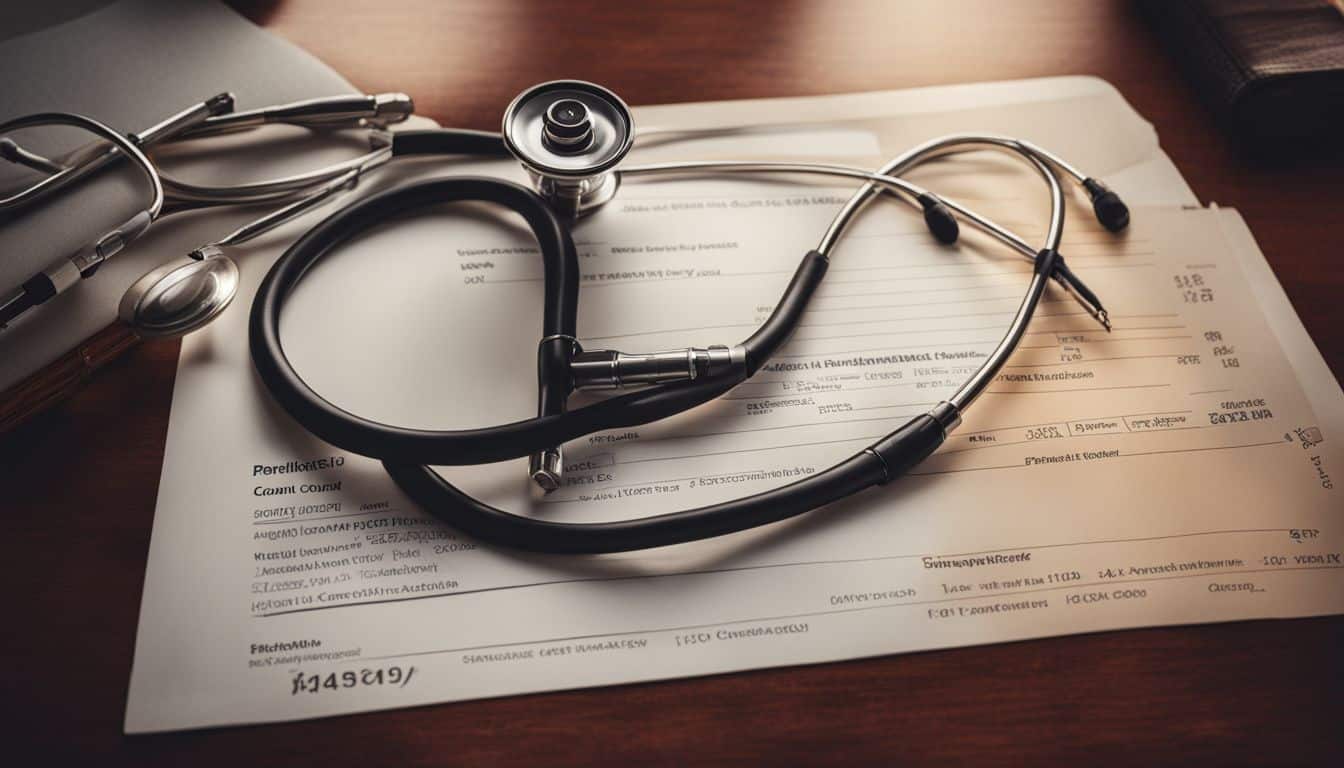 A stethoscope and medical certificate lay on an airport desk.