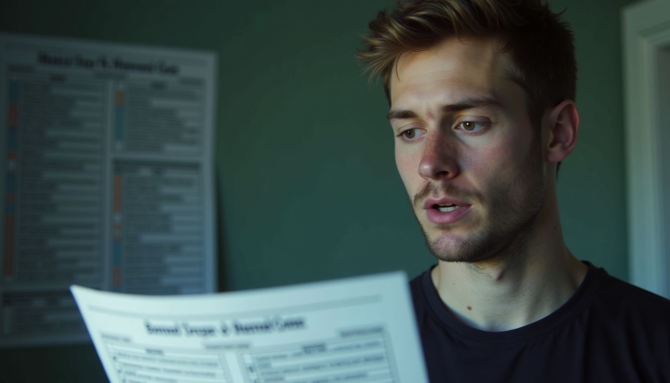 A male athlete looks at a list of banned drugs and methods.