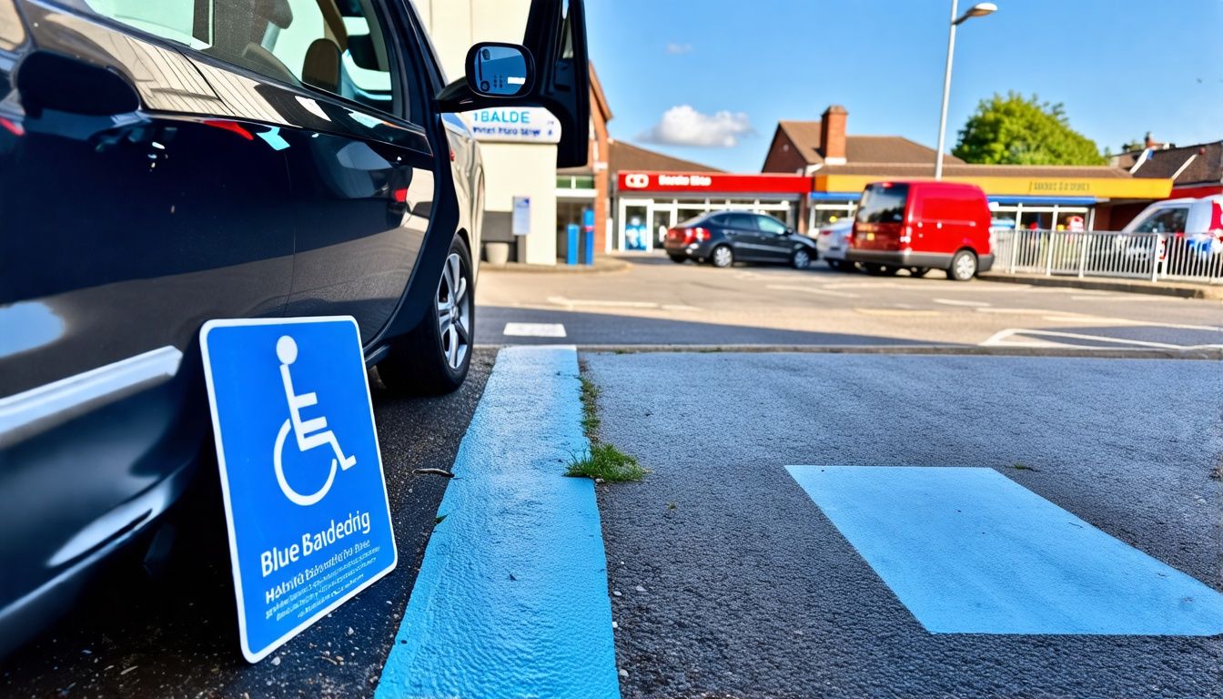 A person with a visible disability using a Blue Badge parking spot.