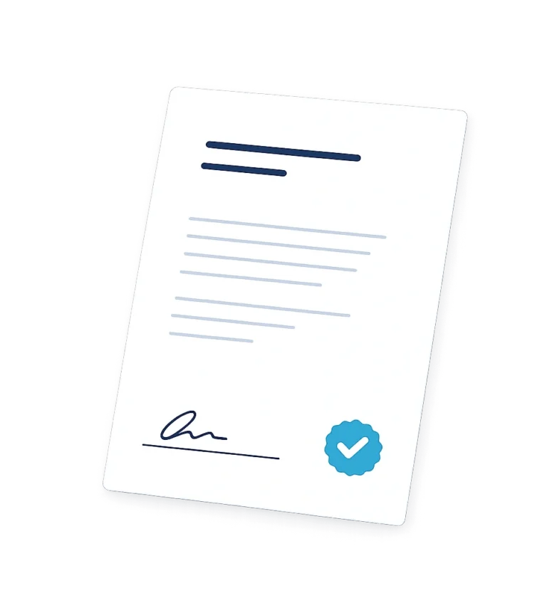 http://Tilted%20signed%20document%20with%20a%20blue%20checkmark%20seal%20at%20the%20bottom%20right,%20and%20a%20signature%20line%20on%20the%20left.