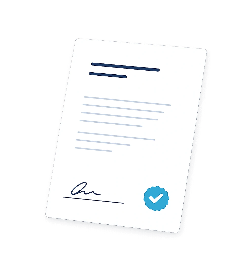 http://Tilted%20signed%20document%20with%20a%20blue%20checkmark%20seal%20at%20the%20bottom%20right,%20and%20a%20signature%20line%20on%20the%20left.